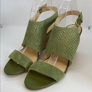 NEW C. Wonder Olive Green Suede Cork Wedge Sandal